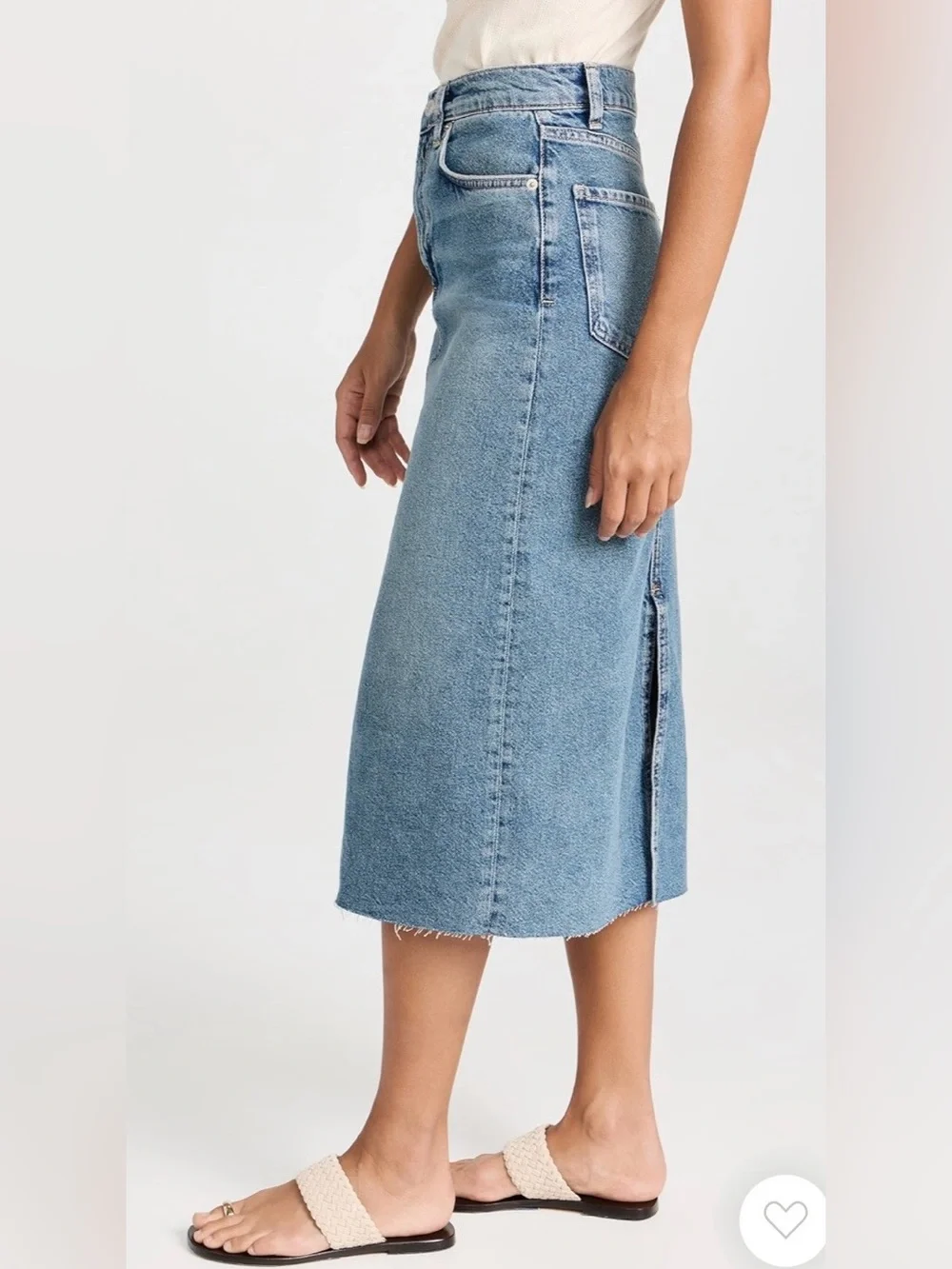 RAILS Highland Denim Midi Skirt Raw Hem Blue Wash Quiet Luxury Minimalist  Sz 24